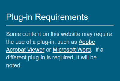 footer with plug-ins requirement displayed; text in previous paragraph