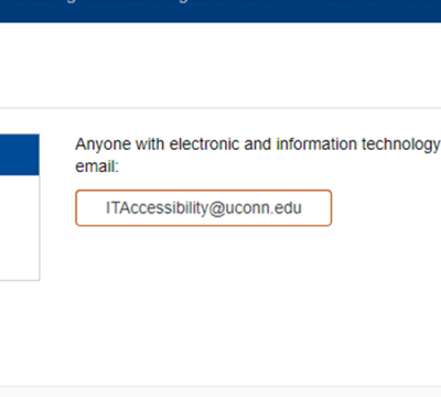 showing color contrast in hover state: Anyone with electronic and information technology...email ITAccessibility@uconn.edu