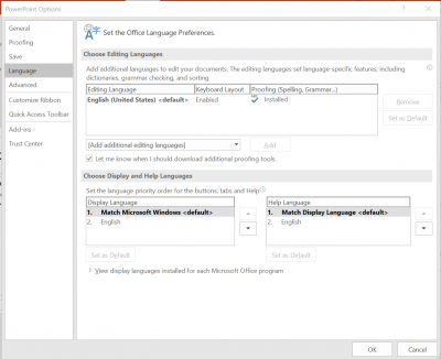 set language preferences for the PowerPoint