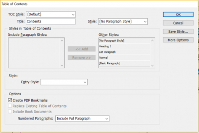 include paragraph styles in table of contents