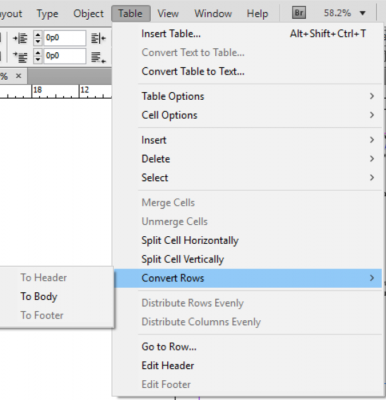 convert rows to header, footer, or body