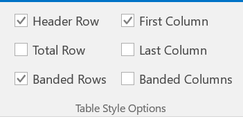 Setting table headers using Table Design