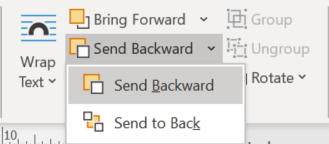 Send Backward option in Arrange group