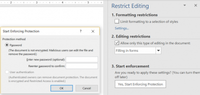 restrict editing so that the user can only fill in form fields; password protecting the document is optional