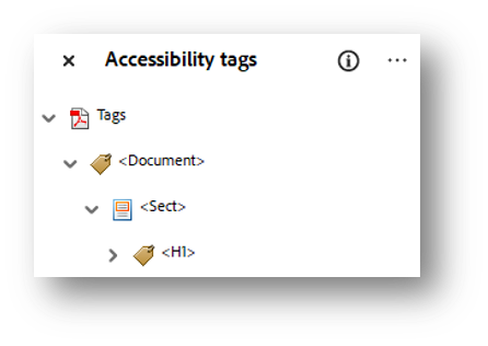 Sample screenshot of a common accessibility tags hierarchy in a PDF