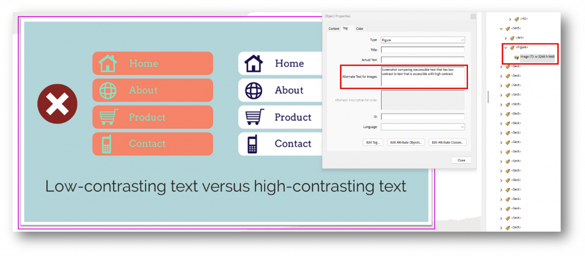 Screenshot of figure tag in PDF with alt text present