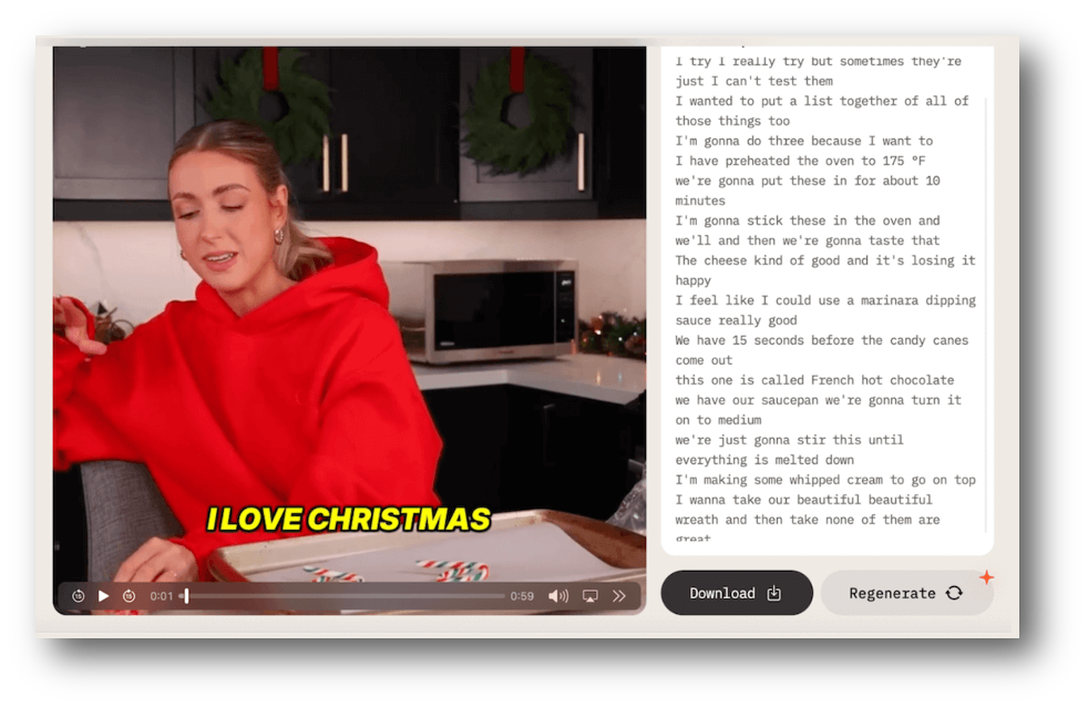 An example showing captions and a transcript.