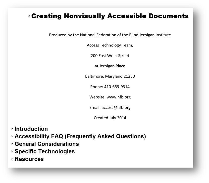 A properly formatted Word document with proper headings.