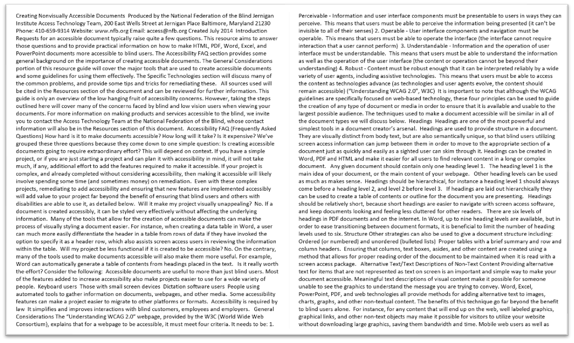 An unformatted Word document which can be difficult to read and comprehend.