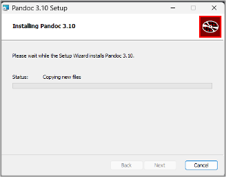 A screenshot of the download screen while waiting for the Pandoc Windows installation.