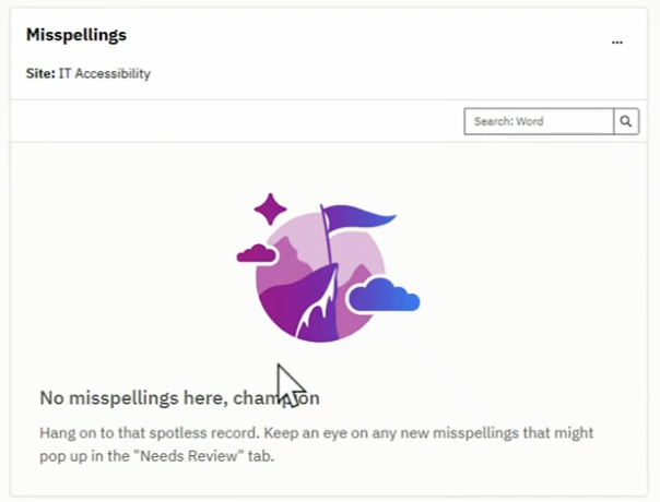 A screenshot of the dashboard's misspellings section