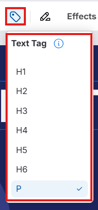 A screenshot of the tag icon in the topnav with the ability to change the text tag in the Venngage editor.